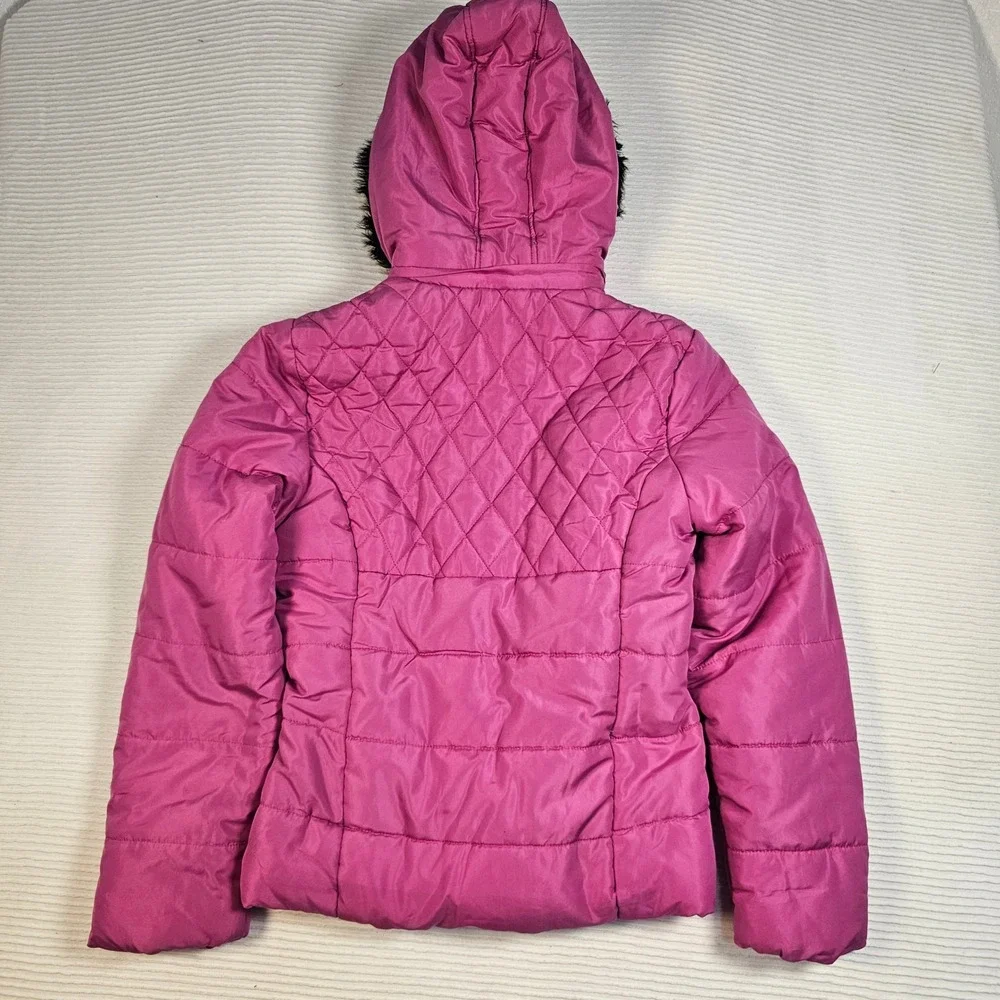 YMI Girls‎ Collection Pink Quilted Puffer Jacket Faux Fur Hood Size XL 16